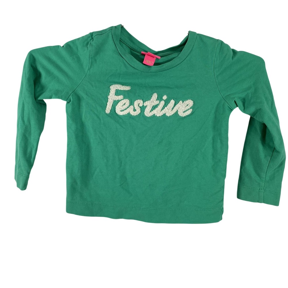 Lilly Pulitzer Shirt Girls Small 4-5 Green Festive Chenille Holiday Long Sleeve